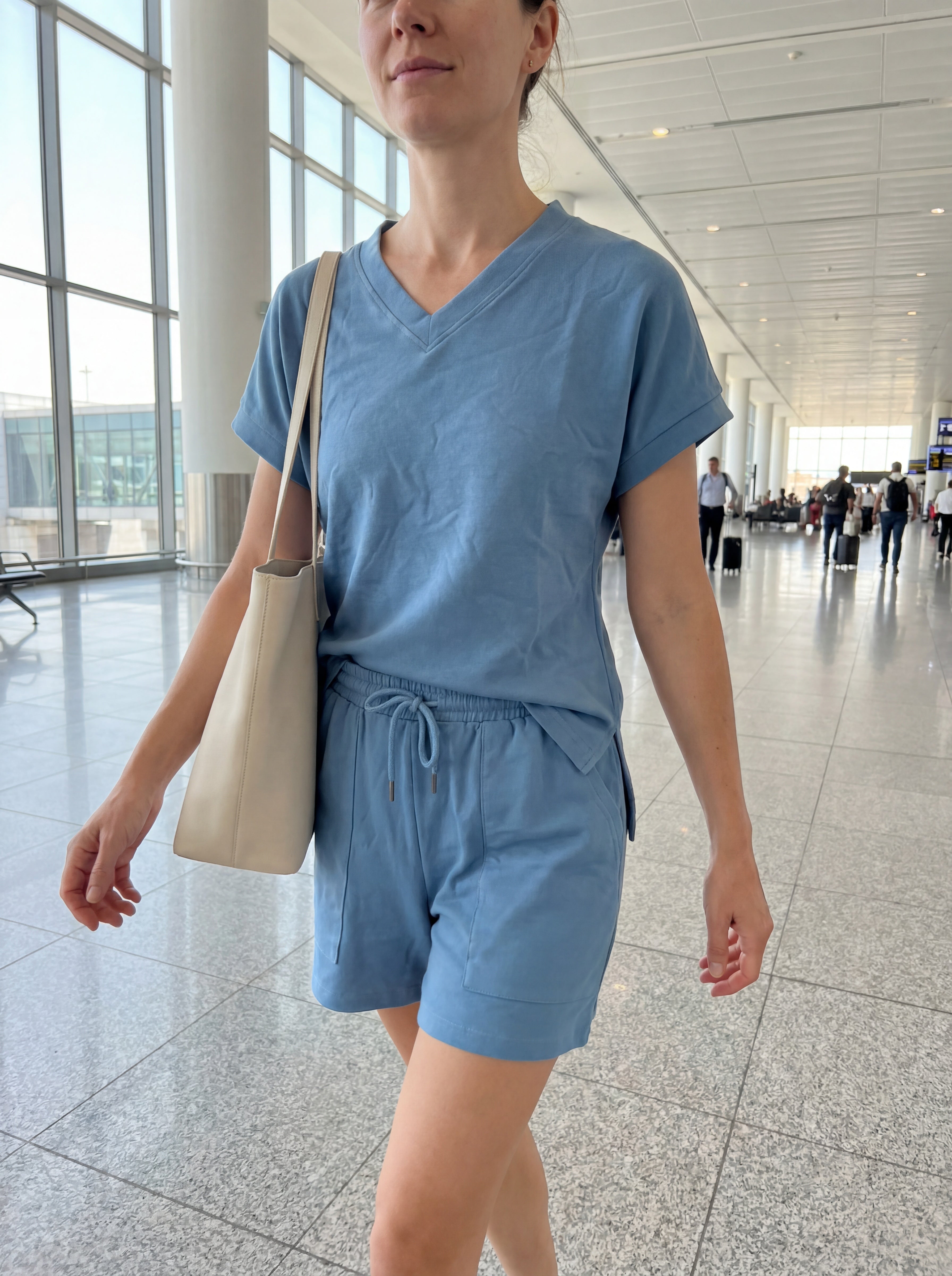 Women's Cotton Lounge Set, V Neck Top & Drawstring Shorts | TYBIDEZ