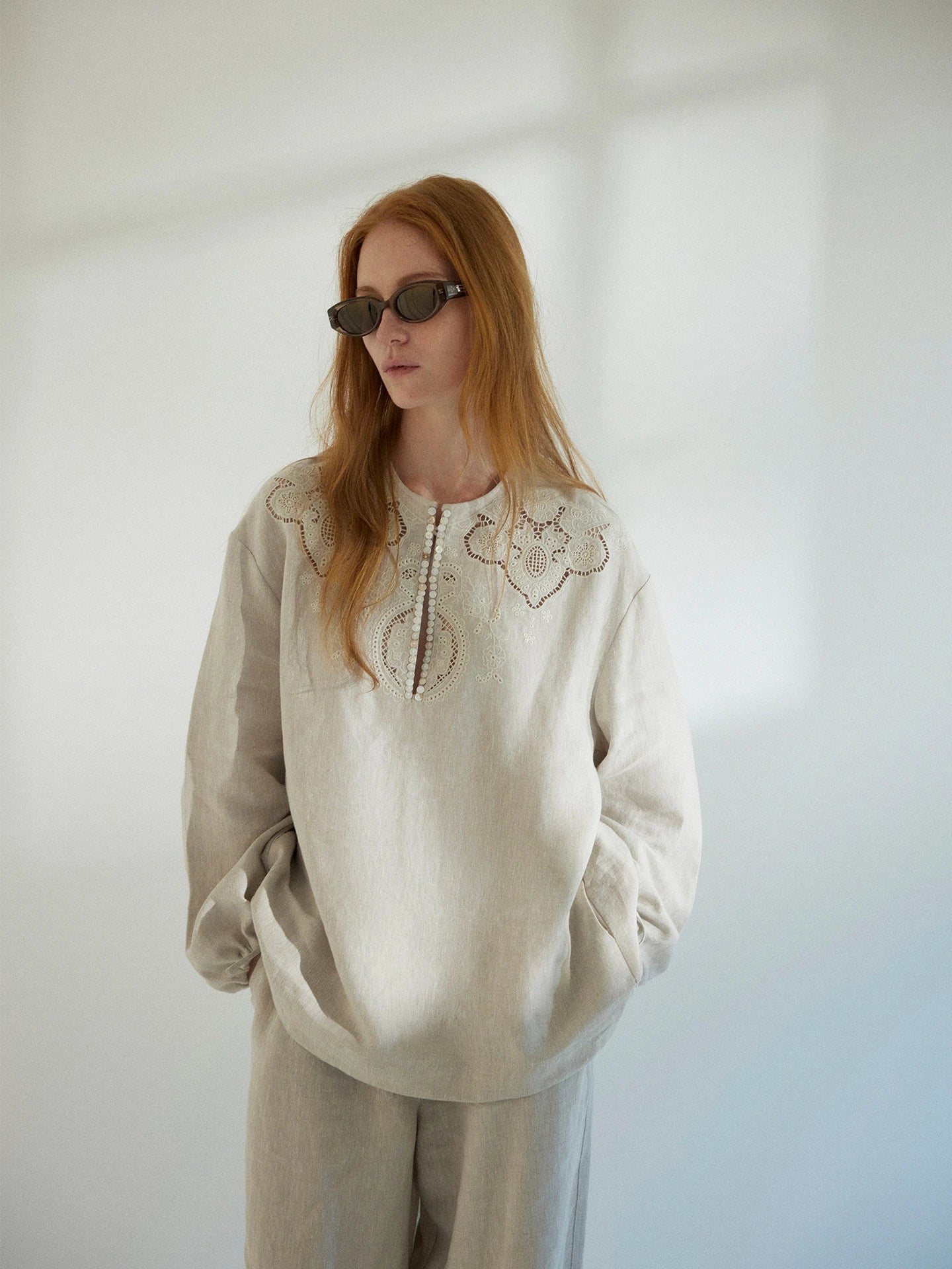 Amara embroidered linen top