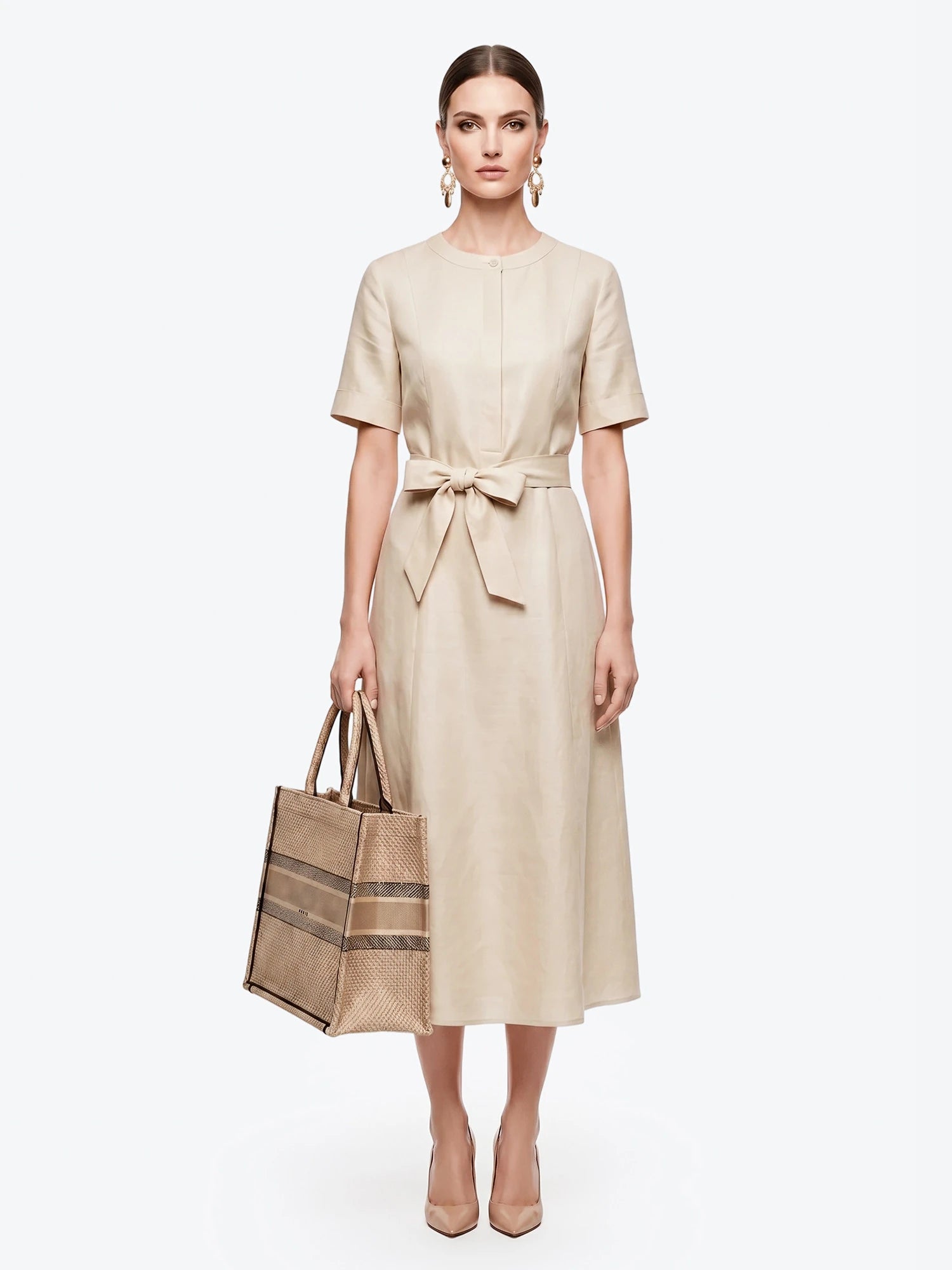 Celeste linen midi dress, front view